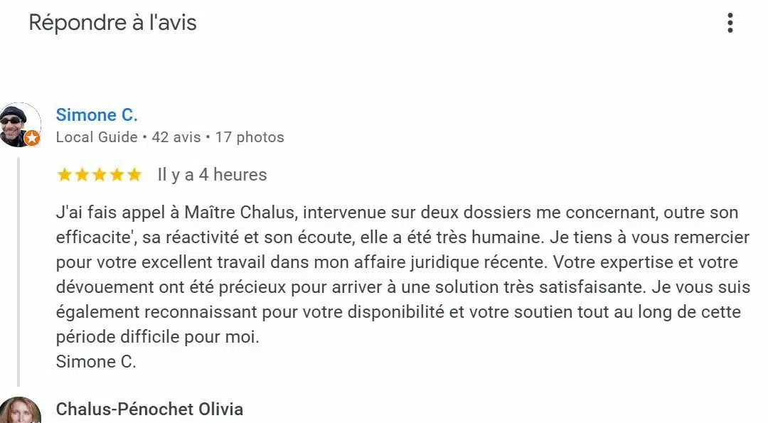 Avis google 5 étoiles à la suite d'un accident de moto